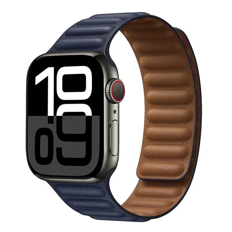 Apple Watch Leather Strap, Magnetic Loop Link Bracelet for iWatch Series 10/9/8/7/6 (45mm, 46mm, 42mm, 44mm, 40mm, 49mm) - Official Website, Band Color: mm, Parallel Import