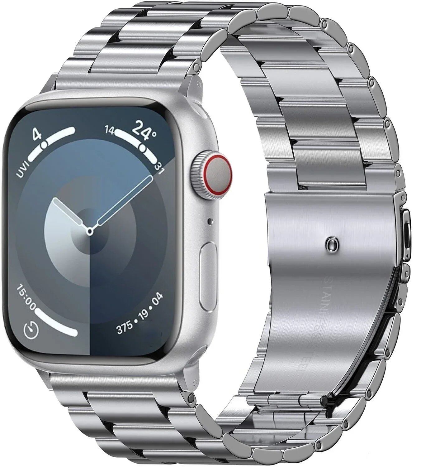 Stainless steel metal band compatible with Apple Watch 10, 9, 8, 7, 46mm, 45mm, 41mm, Ultra2, 49mm, men's and women's replacement strap, iWatch 6 strap, band color: parallel import
