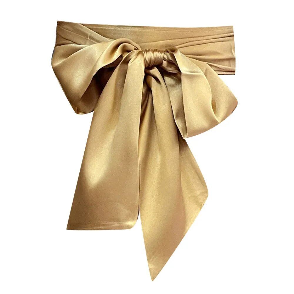 Wide Satin Silk Bow Corset Waist Belt, DIY Ribbon Decorative Waist Cover for Women, Bridal Garter, Parallel Import