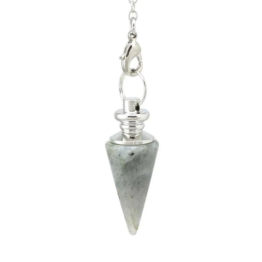 Healing Crystal Stone Cone Pendant - Natural Amethyst & Rose Quartz Spiritual Pendulum for Dowsing & Divination, Metal Color: Parallel Import