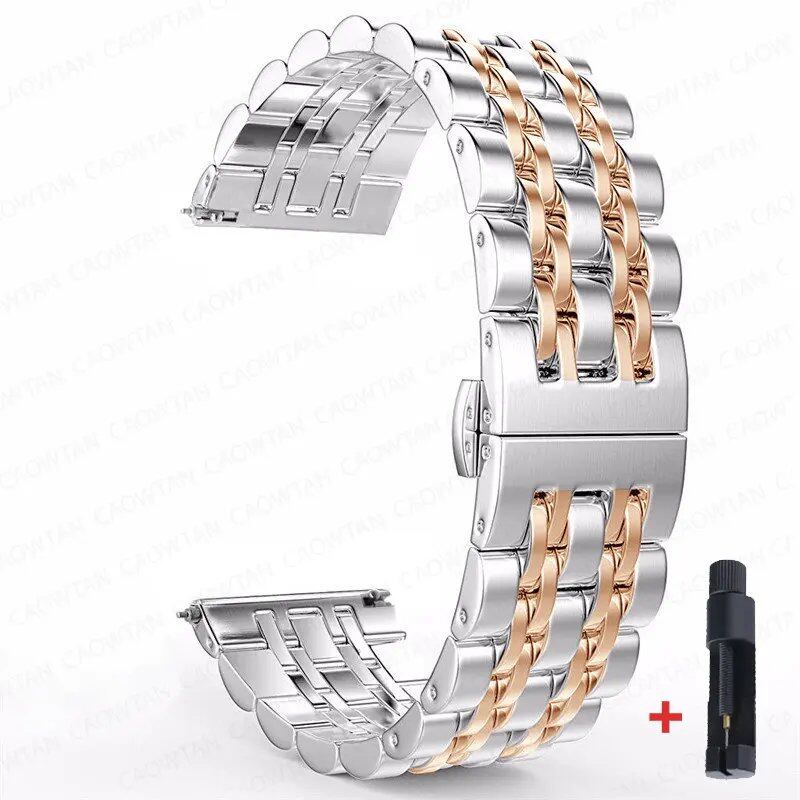 22mm and 20mm Stainless Steel Bands for Samsung Galaxy Watch 3, 4, 5 (45mm), Gear S3 (46mm and 42mm), and Active 2 (40mm and 44mm) - Compatible with Amazfit BIP 2 and GTR. Band Color: mm; Ships from: Parallel Import