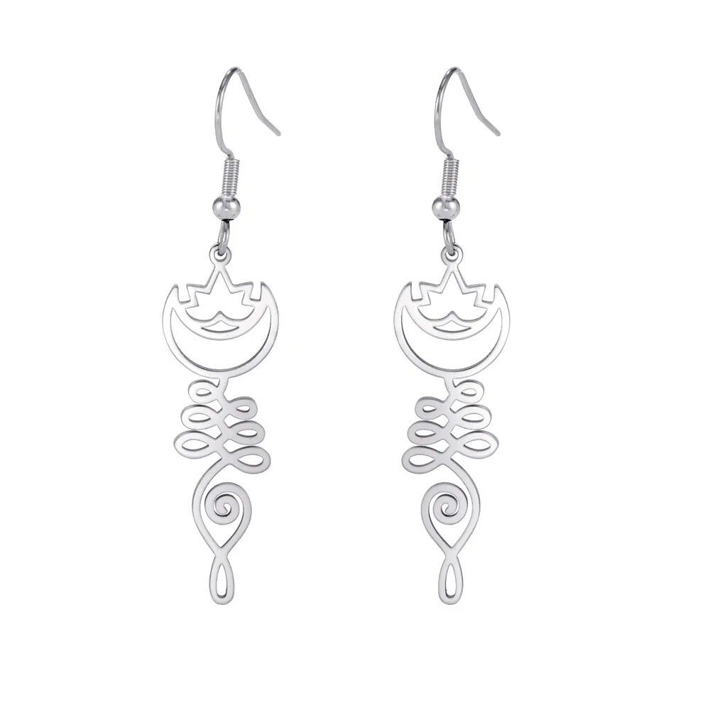EUEAVAN Lotus Flower Unalome Pendant Earrings, Yoga Om Sanskrit Symbol, Spiritual Stainless Steel, Buddhist Amulet, Women's Jewelry, Metal Color: Style Color, Parallel Import