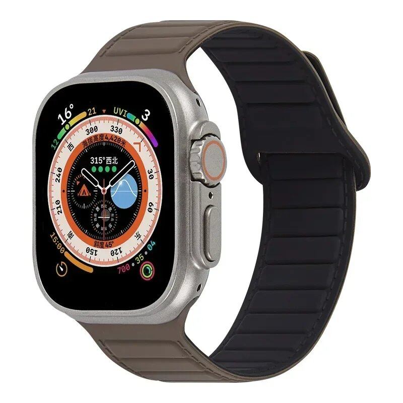 Silicone band for Apple Watch (Compatible models: Ultra 2/Series 10/9/8/7/6/SE/5/4/3, Sizes: 49mm/45mm/44mm/46mm/42mm/41mm/40mm) Magnetic Strap Band Color: mm Parallel Import