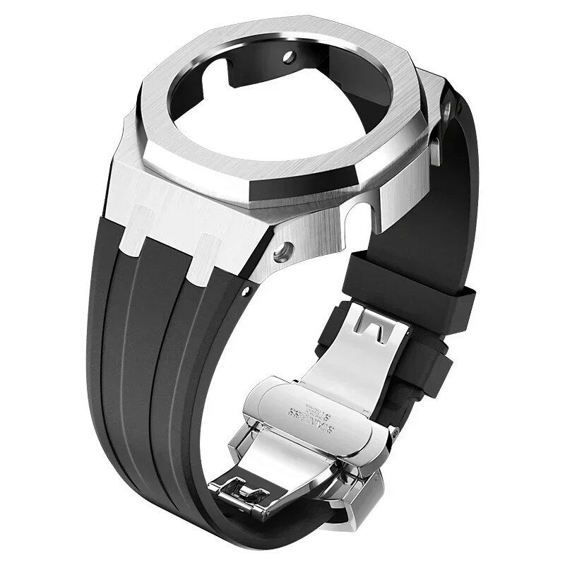 Casio Gen4 Metal Bezel Modification Kit for GA2100 with Stainless Steel Strap and Rubber Watch Case, Compatible with GEN4 GA2100/2110, Band Color: Parallel Import