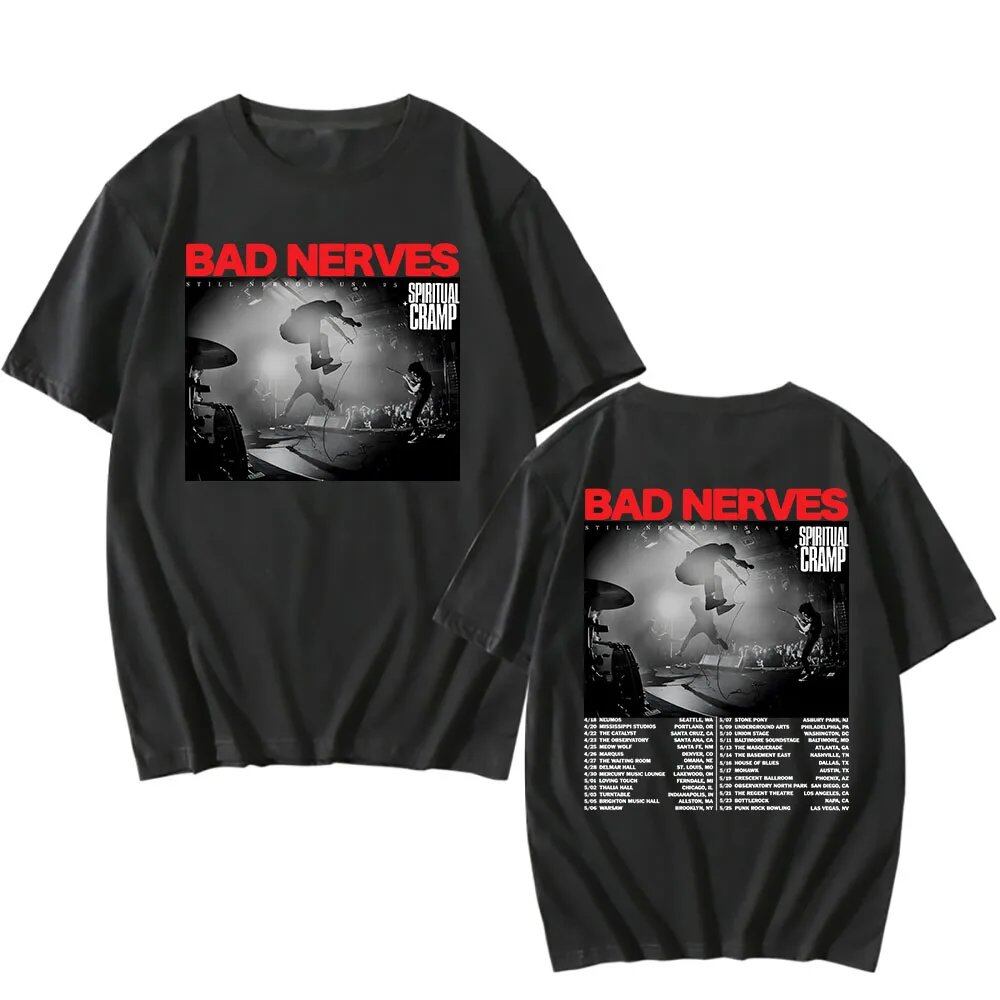 BAD NERVES "Still Nervous Tour 2025" T-Shirt, Spiritual Crump, Hip Hop, Unisex, Streetwear, Grunge, Fashion, Graphic T-Shirt, Men's Apparel, Size: Parallel Import