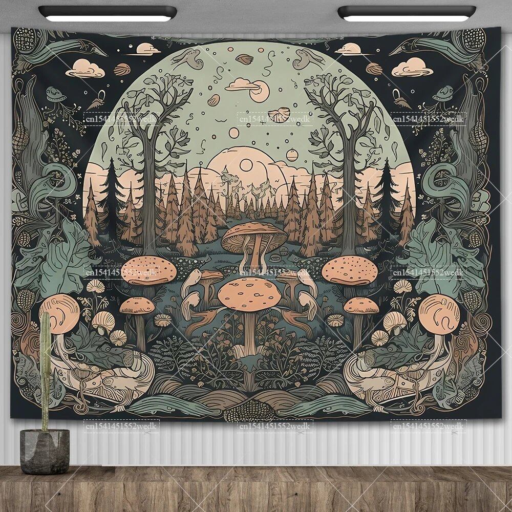 Mushroom Tapestry, Botanical Bohemian Floral, Spiritual Room Decor, Stylish Party Backdrop, Yoga Blanket for Bedroom, Size: Parallel Import