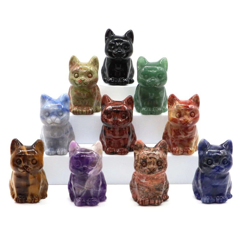 1.8-inch Natural Stone Cat Figurine, Handmade Animal Sculpture, Healing Crystal Amethyst, Craft, Chakra Meditation, Home Decor, Gift, Size: 1 Piece; Parallel Import