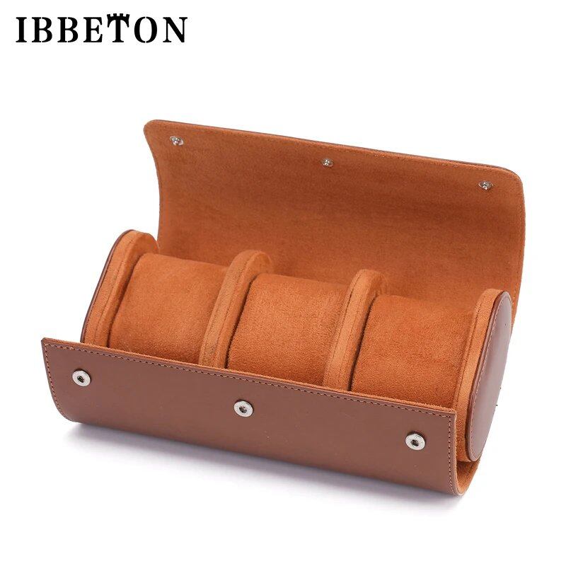 IBBETON 3-Slot Watch Roll Travel Case, Portable Vintage Leather Watch Display Case, Storage Box, Men's Gift, Watch Organizer, Color: Black, Parallel Import