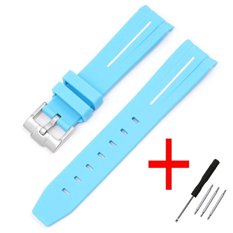 New 20mm Bent End Rubber Watch Strap for Omega Moonwatch, Joint Constellation, Men's Waterproof Sports Watch Band, Band Color: 20mm; Band Width: 20mm, Parallel Import