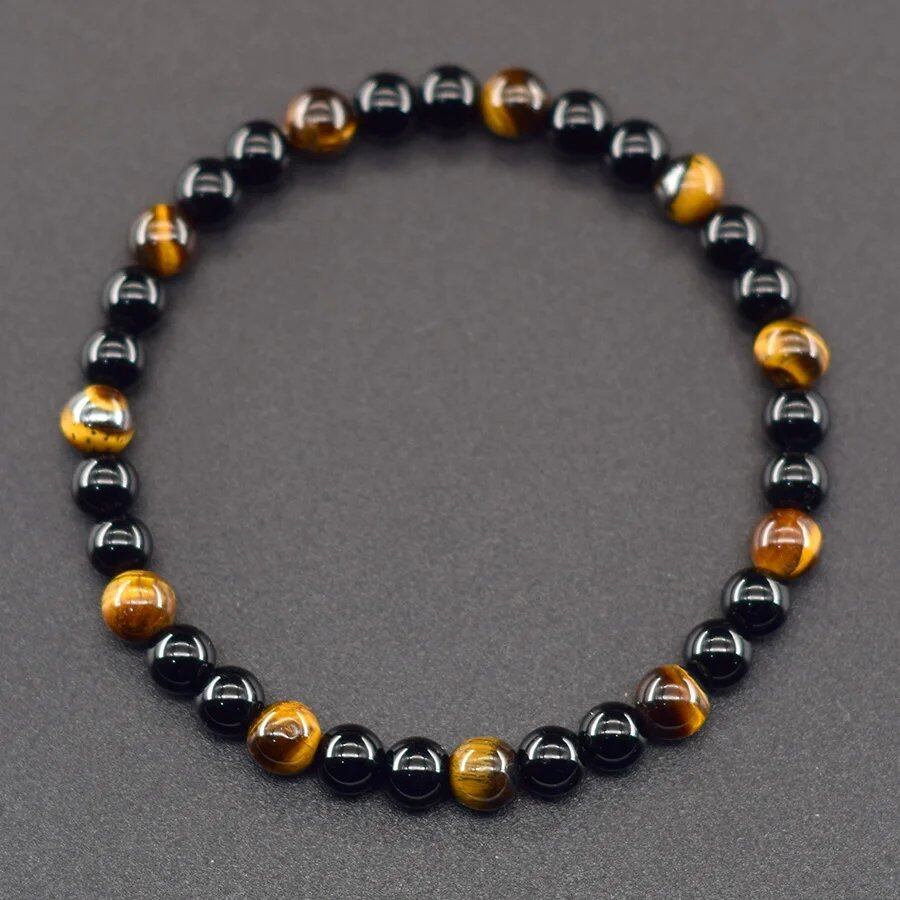 6mm Natural Red Striped Agate Bead Bracelet for Women with Black Tourmaline Beads, Spiritual Protection Stone, Pulsera, Wristband, Parallel Import
