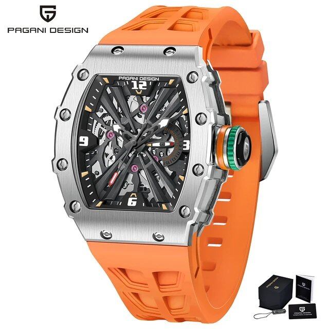 Pagani Design New Men's Quartz Watch VH65 Active Skeleton Dial, 50m Water Resistance, Rectangular Sapphire Crystal, Men's Watch, Color: Parallel Import
