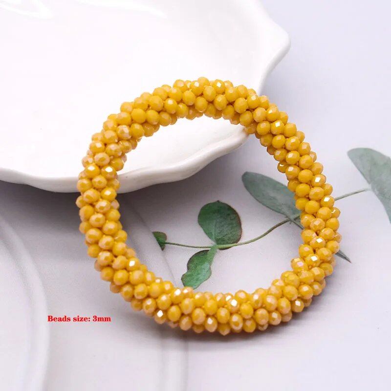 New Hair Accessory: Glass Bead Bracelet & Hair Tie, Elastic Hair Rope, Simple Scrunch, Ponytail Headdress, Women's Bracelet, 18cm Long; Metal Color, Parallel Import