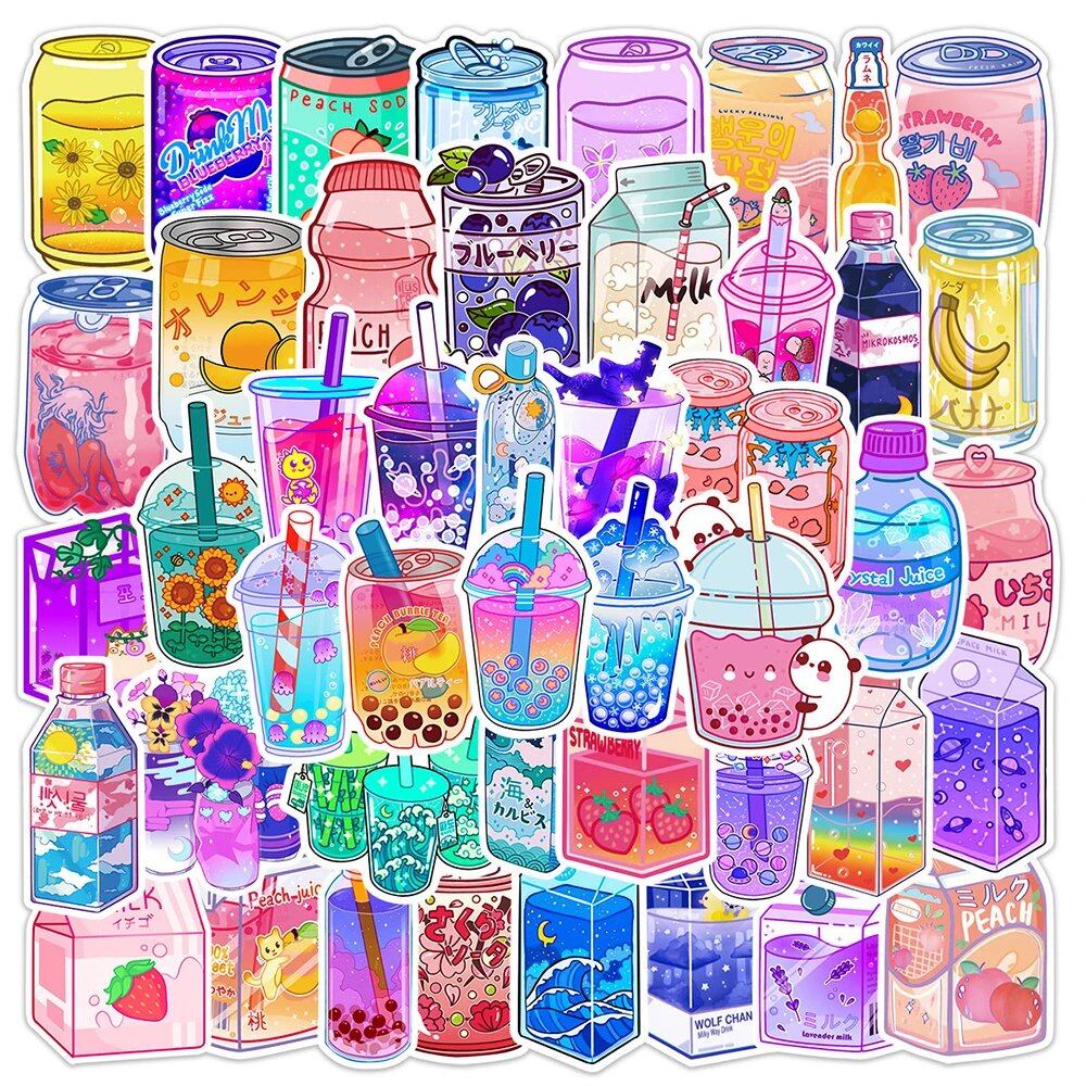 10/30/50 Sheets of INS-Style Cute Drink Stickers, Stylish Cartoon Decals for Scrapbooks, Laptops, Smartphones, Suitcases, Diaries, Cars, Decorations, Kids, Toys, Color: Drink, 0 Pieces per Pack, Parallel Import