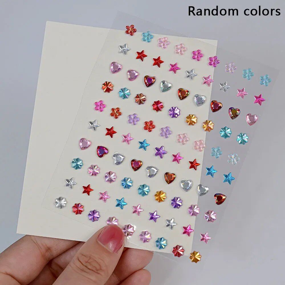 1/5 Random Color Glitter Face Tattoo Stickers for Kids, Sparkly Diamonds, for Costume Parties, Makeup, DIY Tattoo Decals, Parallel Import
