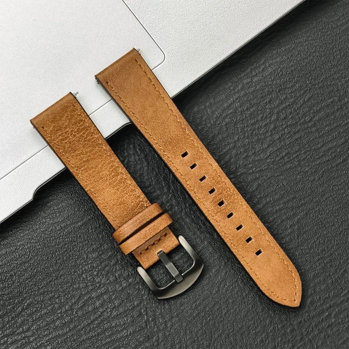 Compatible with Samsung Galaxy Watch 6/5/4 (40mm/44mm) and Xiaomi Redmi Watch 3 Lite/Active, 20mm/22mm Leather Strap, Vintage Style, Size 2, Parallel Import