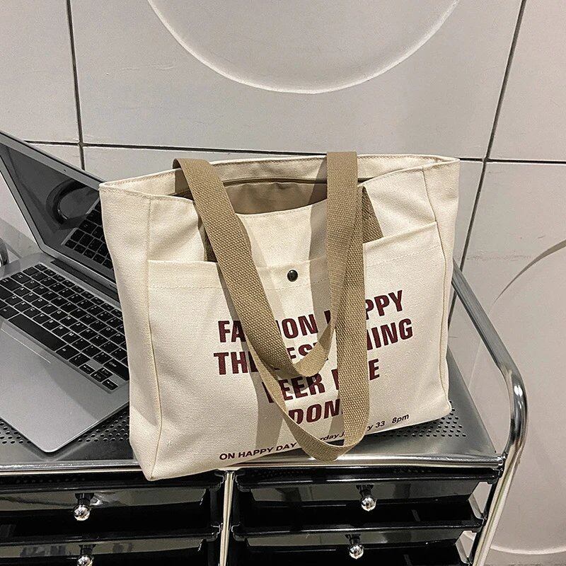女性用キャンバストートバッグ 大容量 ショルダーバッグ 学生 通学 通勤 ノートPC対応 カジュアルハンドバッグ 並行輸入品
