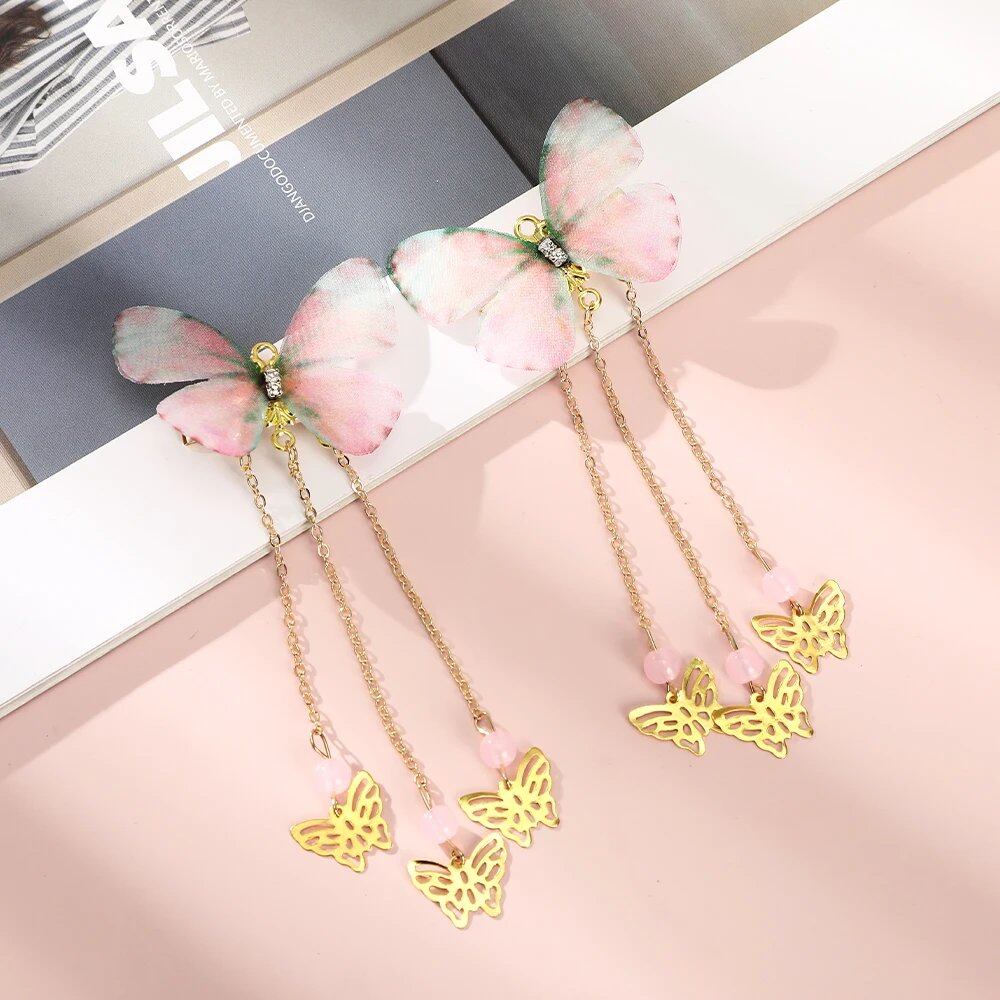 Korean-style Butterfly Hairpin, Elegant Metal Tassel Long Hair Clip for Women, Hanfu Style, Antique-Style Party Hair Accessory, Color: Imported