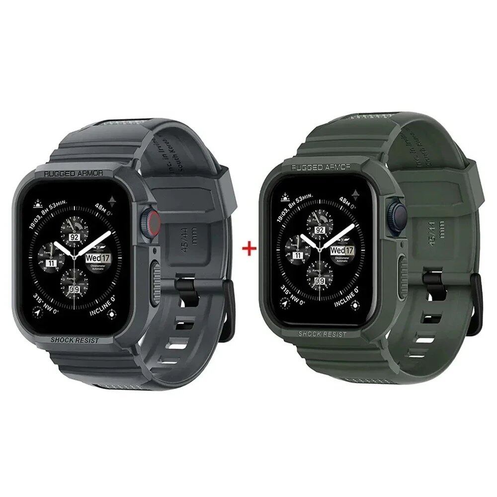 Rough Armor Pro Reinforced Rubber Case & Band for Apple Watch Ultra 2/Series 9/8/SE2/7/6/SE/5/4 (Compatible with 45mm/44mm/41mm/40mm) Band Color: Parallel Import