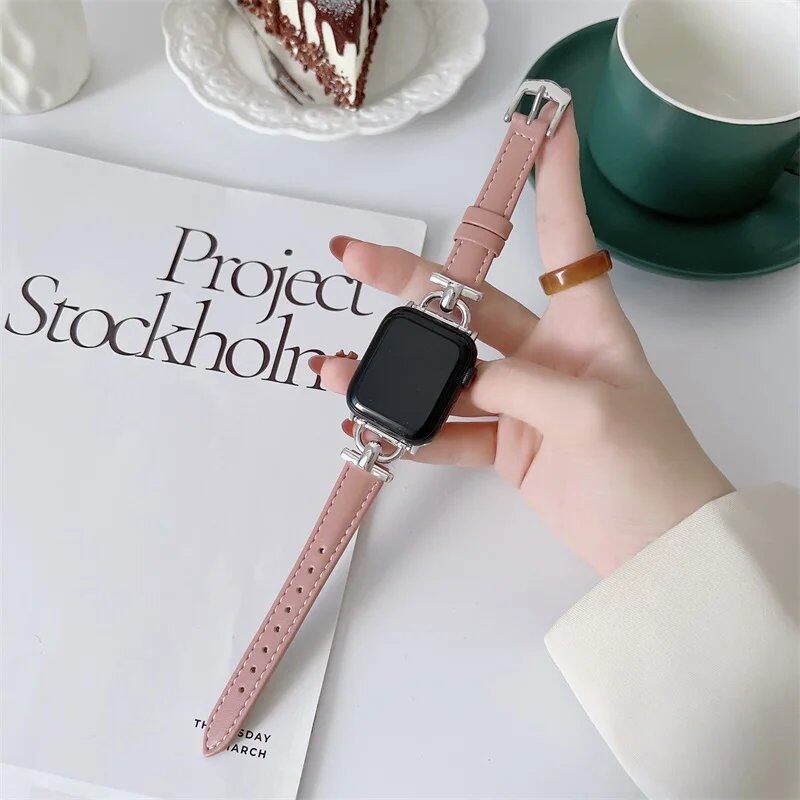 Genuine Apple Watch Leather Strap, Compatible with iWatch Series 8/7/6/SE/5/4/3, 44mm, 41mm, 45mm, 38-42-40mm, Ultra, and 49mm Bands. Parallel Import.