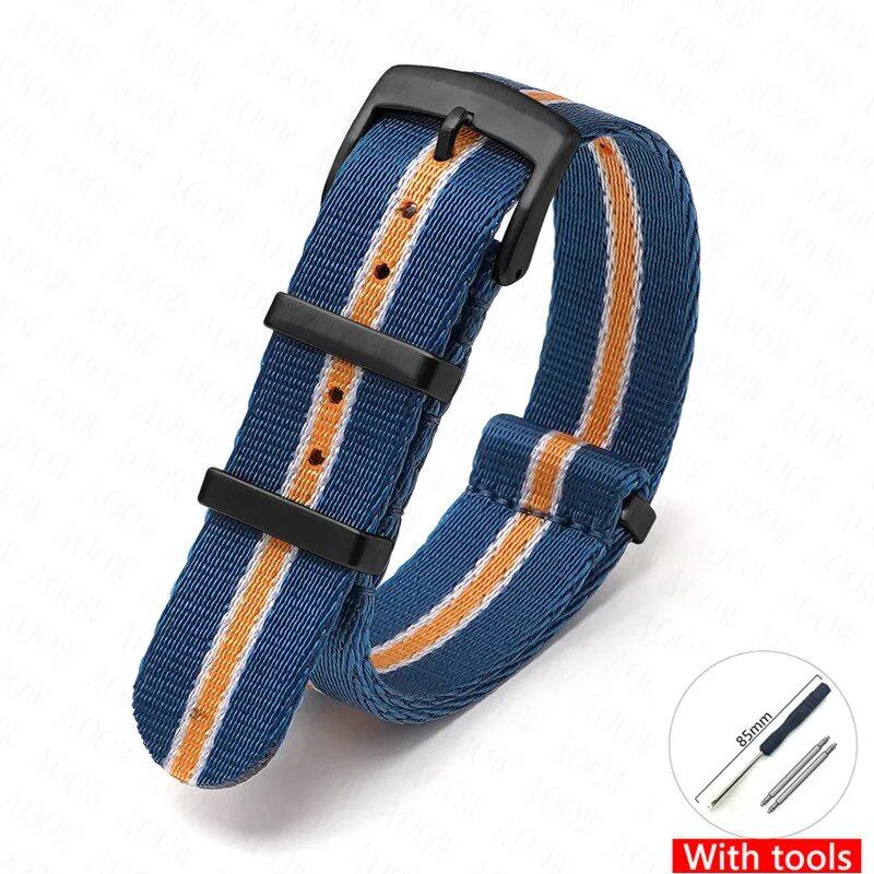 Nylon Strap for Omega Moonwatch, Speedmaster, and Seamaster 300 - Seiko 18mm, 20mm, 22mm, and 24mm Men's Sports Canvas Watch Bracelet, Band Color: mm, Parallel Import