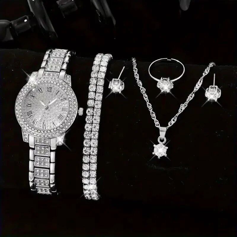 Set of 6 Women's Luxury Elegant Alloy Crystal Bracelet Quartz Watches with Glitter Stones, Gift for Women, Parallel Import