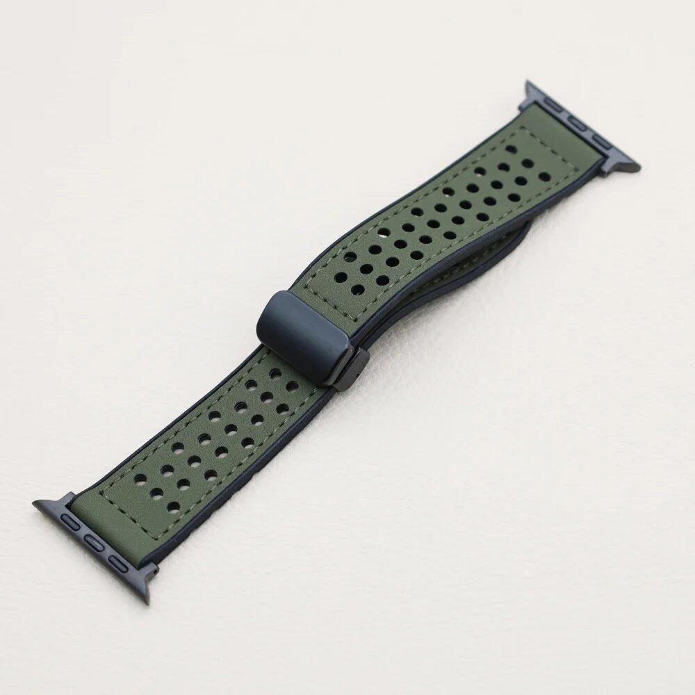 Silicone and Leather Strap with Magnetic Band for Apple Watch Ultra (49mm, 44mm, 46mm, 42mm, 40mm, 45mm, 41mm) Compatible with iWatch Series 10/9/8/7/6/SE/5 (Band Color: mm) Parallel Import
