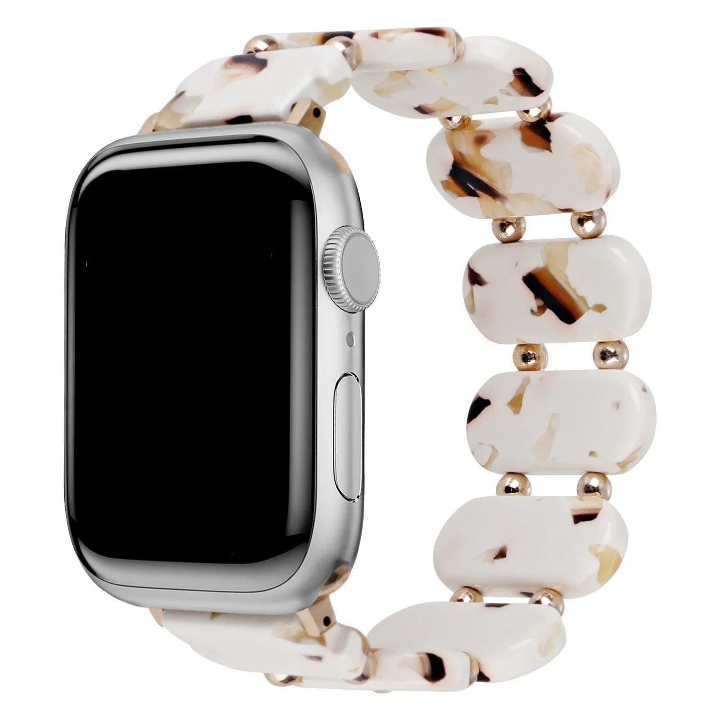 Resin Apple Watch Band, 46mm, 41mm, 42mm, 45mm, 49mm, Compatible with iWatch Series 10, 9, 8SE, 6, 5, 46mm, 41mm, 42mm, 45mm, 49mm, Women's, Elastic Ring Strap with Metal Beads, Band Color: mm, Parallel Import