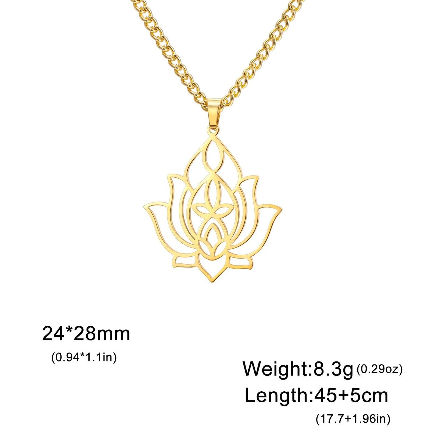 Lemegeton Lotus Necklace - Women's Yoga Flower Spiritual Stainless Steel Jewelry Vintage Pendant Necklace Accessory Gift Parallel Import