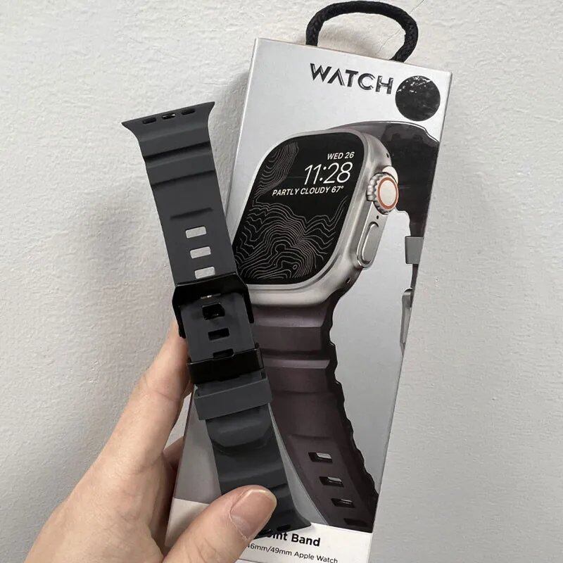 Silicone Sport Band for Apple Watch - Compatible with iWatch Ultra 2/10/9/8/7/6/5/4/3/2/1, 38mm/40mm/41mm/42mm/44mm/45mm/46mm/49mm Band Colors: Parallel Import