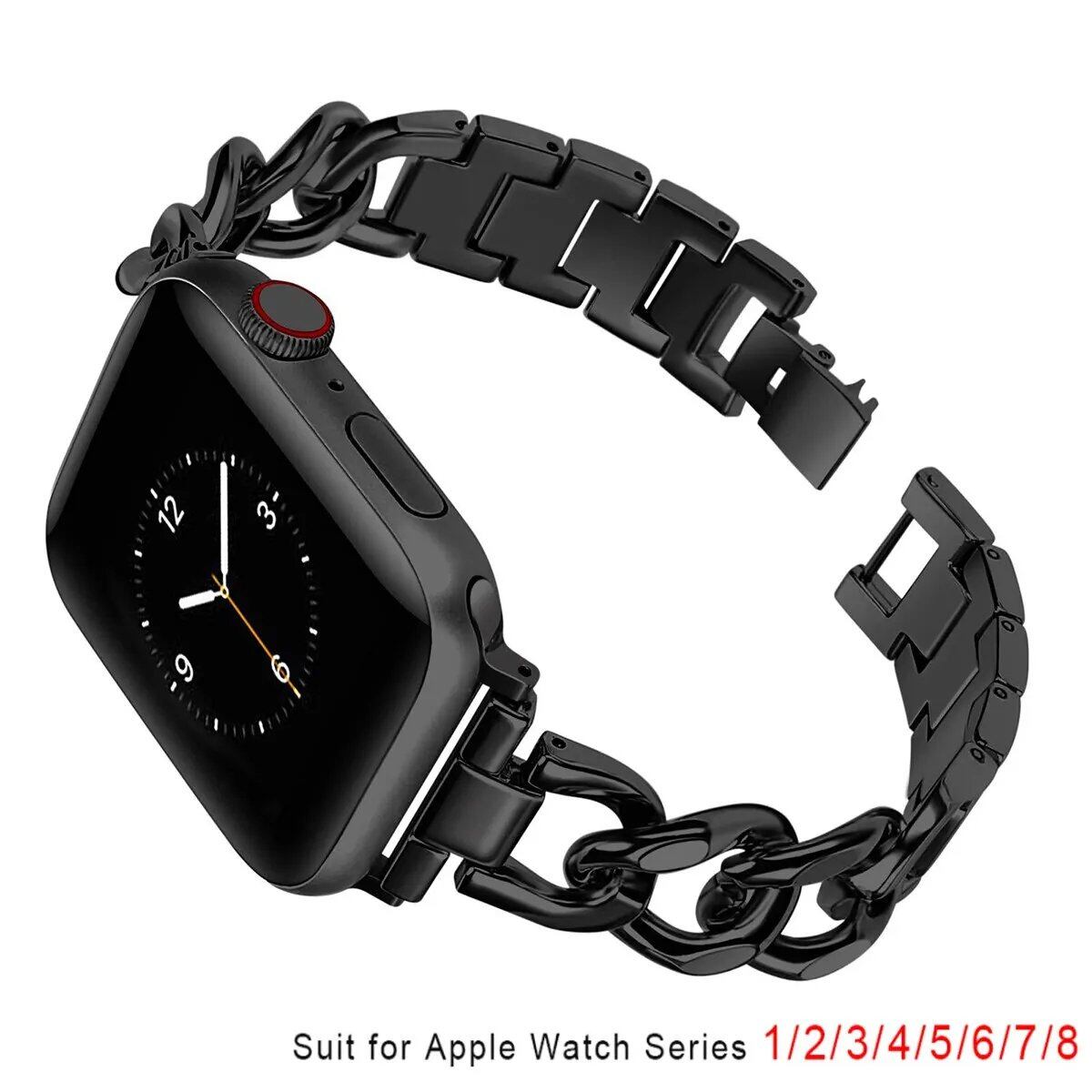 Slim Stainless Steel Strap for Apple Watch 6/8/SE/7/Series 3/4/5, Compatible with 45mm, 38mm, 41mm, and 40mm Sizes. Metal Band Bracelet. Imported.