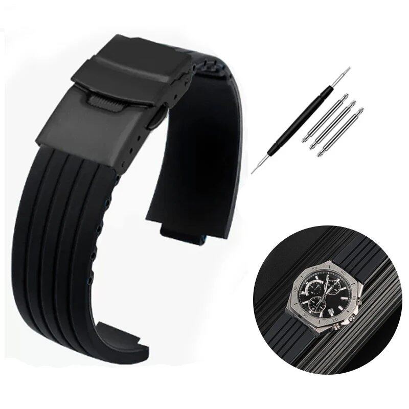 Silicone rubber watch band with striped design and convex ridges for Auris/Aquaris 7330/7740. Available in black and blue. Available in 22x12mm, 24x11mm, and 24x12mm. Ships from: Parallel import.