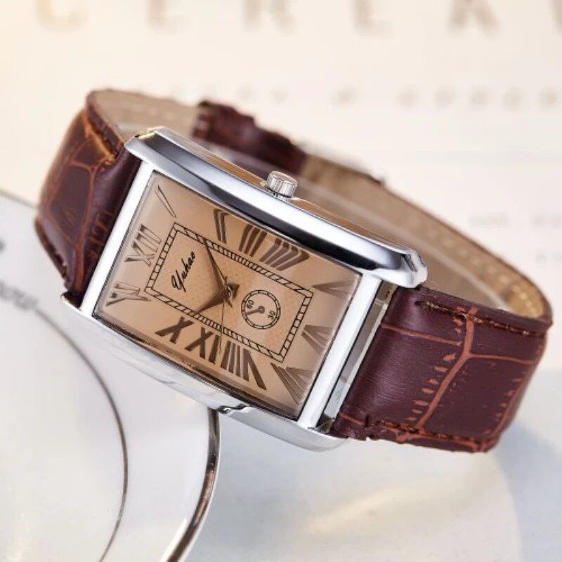 Fashion Couple's Watch with Leather Band and Rectangle Dial, Quartz Movement, Casual and Luxury for Men and Women, Color: Parallel Import