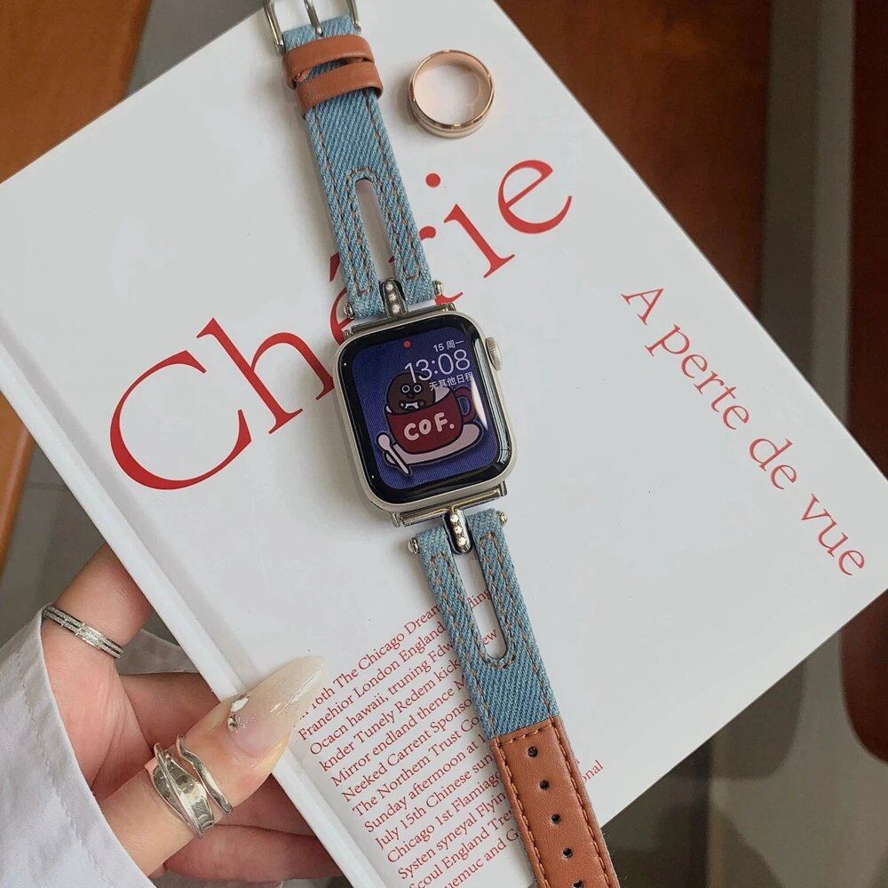 Retro Denim Apple Watch Band for Women, Compatible with 38mm, 40mm, 41mm, 42mm, 44mm, 45mm, 46mm, and 49mm Apple Watch Ultra (10/9/8/7), Band Color: Parallel Import