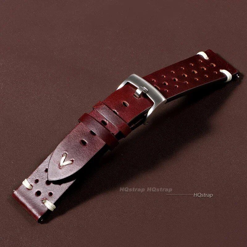 Handmade Genuine Leather Watch Band, Brown/Black, 20mm/22mm, Soft, Men's Vintage Bracelet, Oil-Waxed, Cowhide Leather, Band Color: mm, Parallel Import
