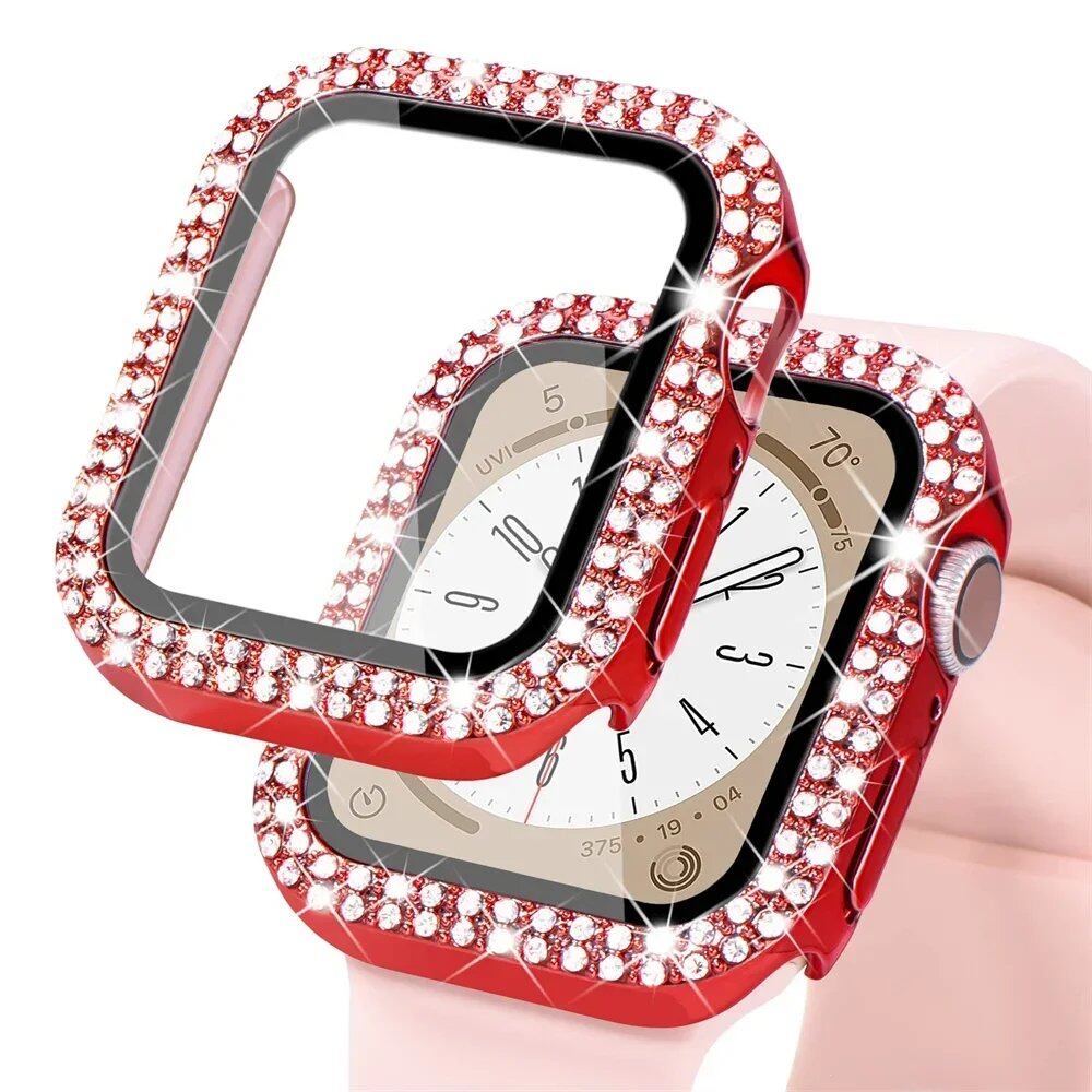 アップルウォッチ用 ブリングガラス+カバーケース 44mm 45mm 41mm 40mm 42mm ダイヤモンドバンパー+画面保護フィルム対応 iWatchシリーズ7/8/9/5/6/SE 並行輸入品