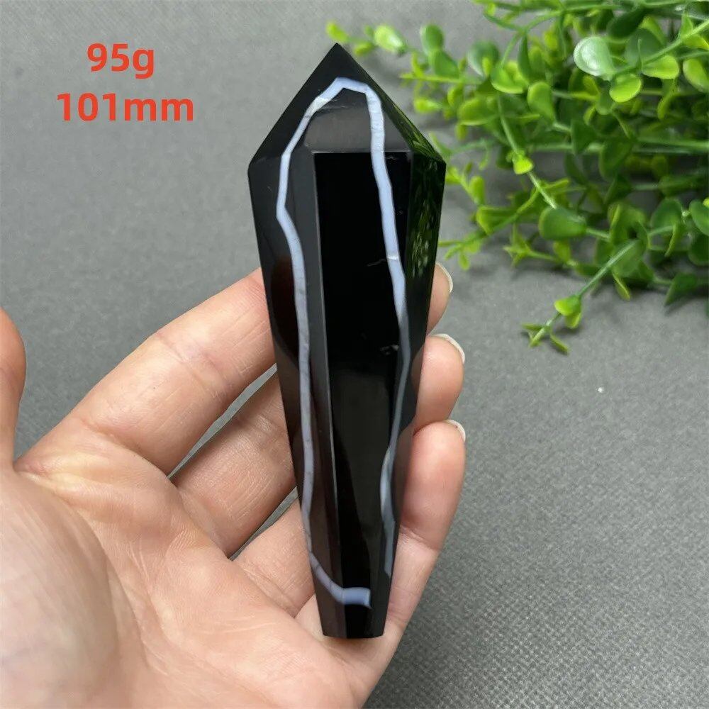 天然ブラックオニキスチップ セプター 超パワー レイキエネルギー チャクラ スピリチュアルヒーリング ウィザード ウィッチクラフト 瞑想 ホームデコレーション ギフト カラー: 並行輸入品