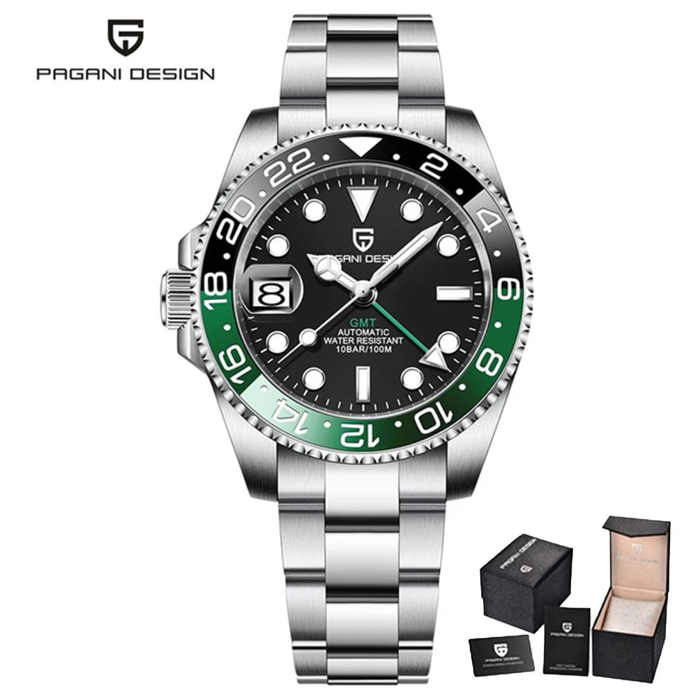 Pagani Design Model 40mm GMT Mechanical Watch with Sapphire and Ceramic Bezel, Automatic, Stainless Steel, 100m Water Resistance, Parallel Import