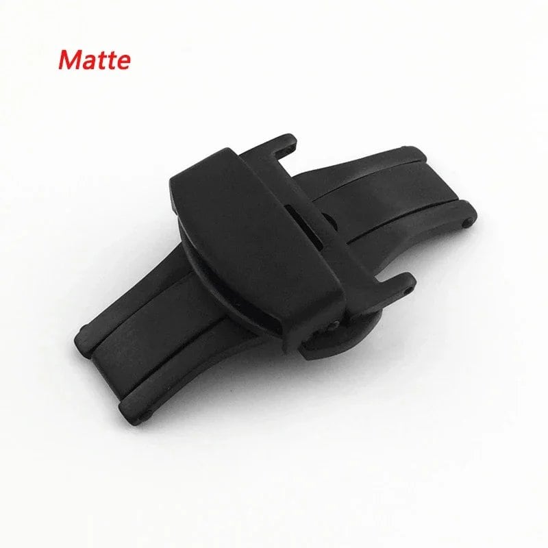 Stainless steel butterfly buckle with polished/matte buttons for watch bands in sizes 16mm, 20mm, 22mm, 24mm, 10/12/14mm. Available in mm band colors. Parallel import.
