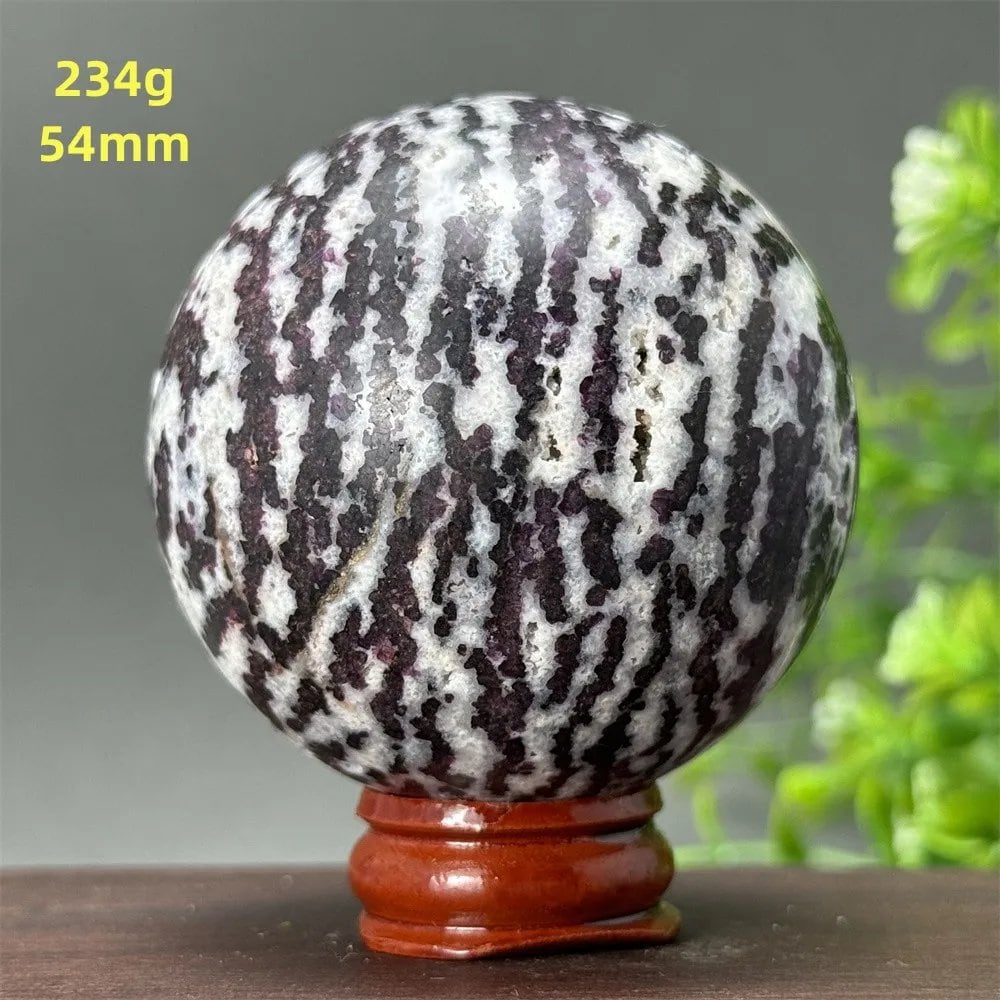 Natural Purple Zebra Fluorite Ball for Reiki Healing, Spiritual Meditation, Chakra Therapy, Magic, Ritual, Divination, Home Decoration, with Stand, Color: A, Parallel Import