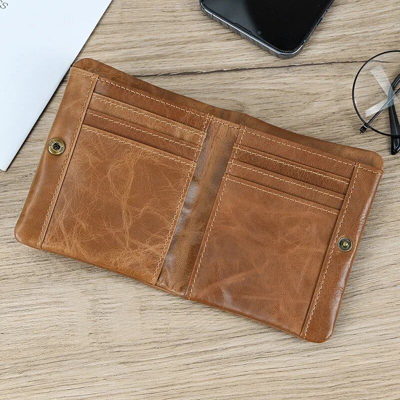 Newsbirds Leather Short Wallet, Card Case, Bifold, Coin Purse, Men's, Genuine Cowhide Leather with Zipper, Parallel Import