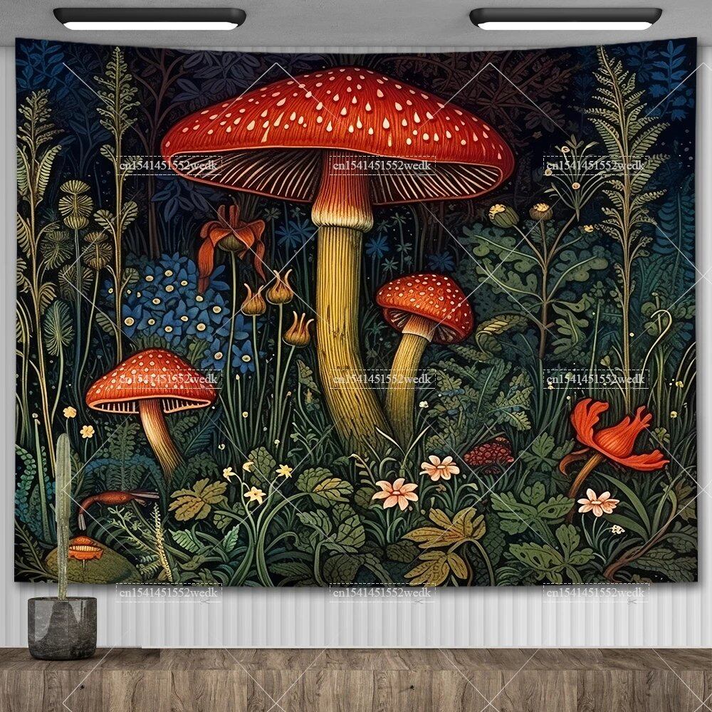 Mushroom Tapestry, Botanical Bohemian Floral, Spiritual Room Decor, Stylish Party Backdrop, Yoga Blanket for Bedroom, Size: Parallel Import