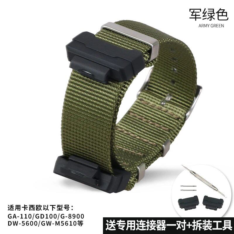 Camouflage Nylon Watch Strap for G-SHOCK - Compatible with CASIO G-SHOCK GA-110/300/DW6900/GD120/G-5600/GW-M5610/GLS8900, Imported