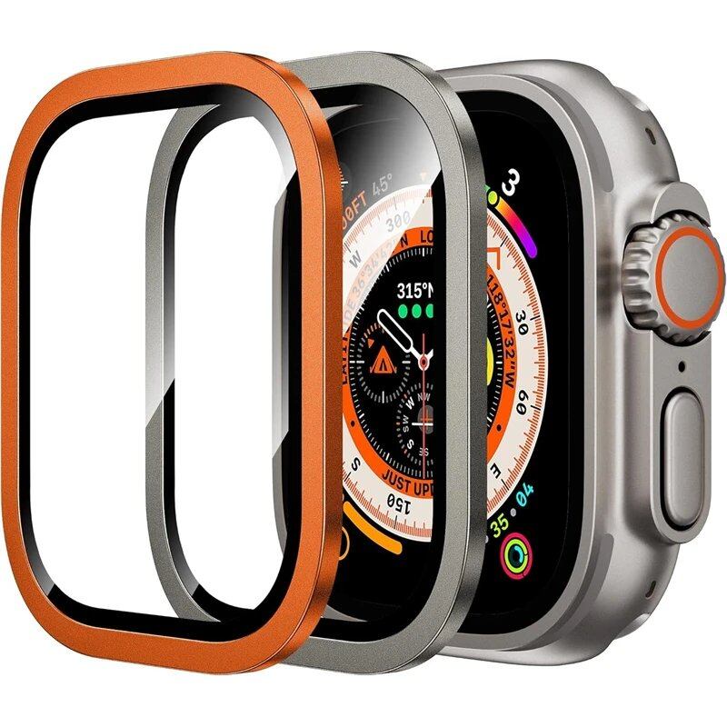 Apple Watch Ultra 49mm / Ultra 2用 ガラス全面保護フィルム 2枚セット メタルフレーム+強化ガラス カラー:;ダイアル直径:ウルトラ1 2 49mm 2個 並行輸入品