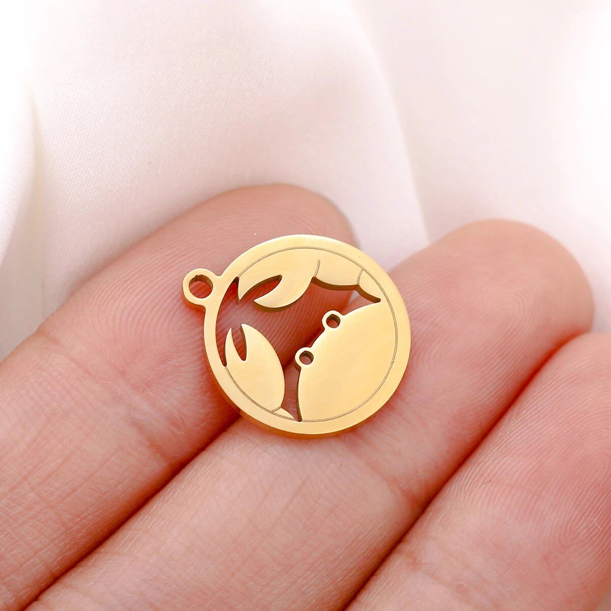 Set of 5 Round Hollow Zodiac Sign Pendants, Stainless Steel, 12 Constellation Charms, DIY Necklace, Bracelet, Jewelry Making, Metal Color: Parallel Import