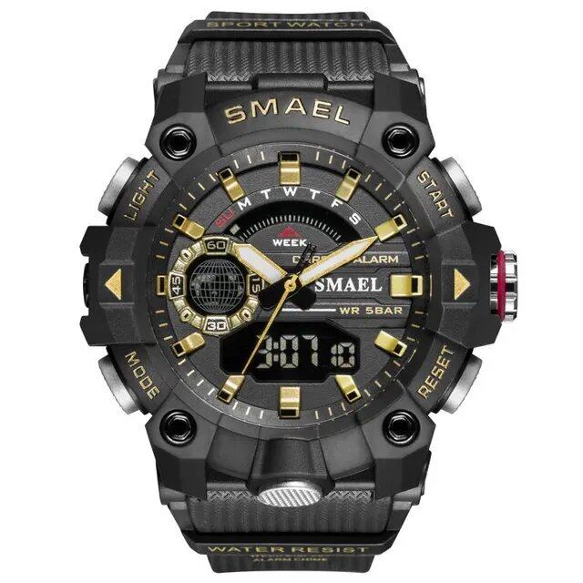 SMAEL Men's Sports Watch, Shock Resistant, 50M Water Resistant, LED Alarm, Stopwatch, Military Style, 8040, Color: Parallel Import