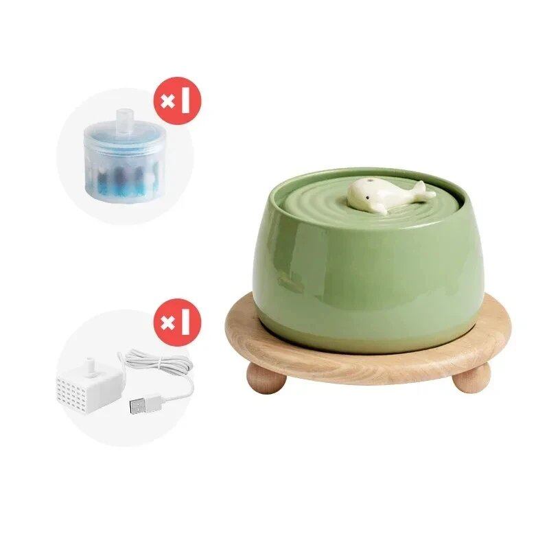 1.3L Ceramic Cat Water Dispenser, USB Rechargeable, Automatic Circulating Filter Pet Water Dispenser for Dog Food, Capacity: 1.3 Liters; Parallel Import