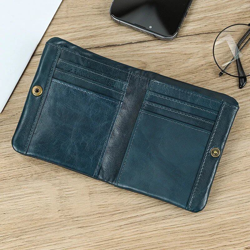 Newsbirds Leather Short Wallet, Card Case, Bifold, Coin Purse, Men's, Genuine Cowhide Leather with Zipper, Parallel Import