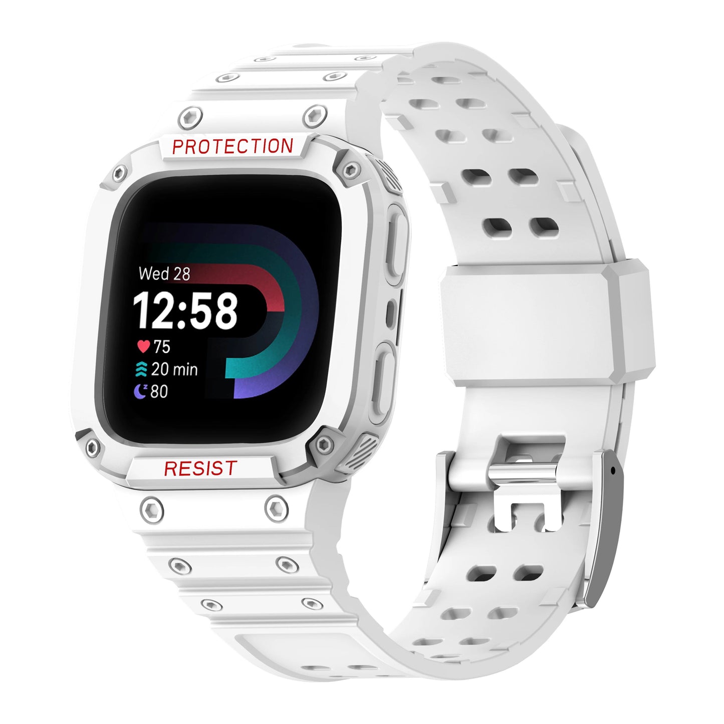 All-in-one strap with protective case for Fitbit Versa 1234 - Versa Lite/Sense compatible TPU drop-resistant sports replacement band. Band Color: Parallel Import
