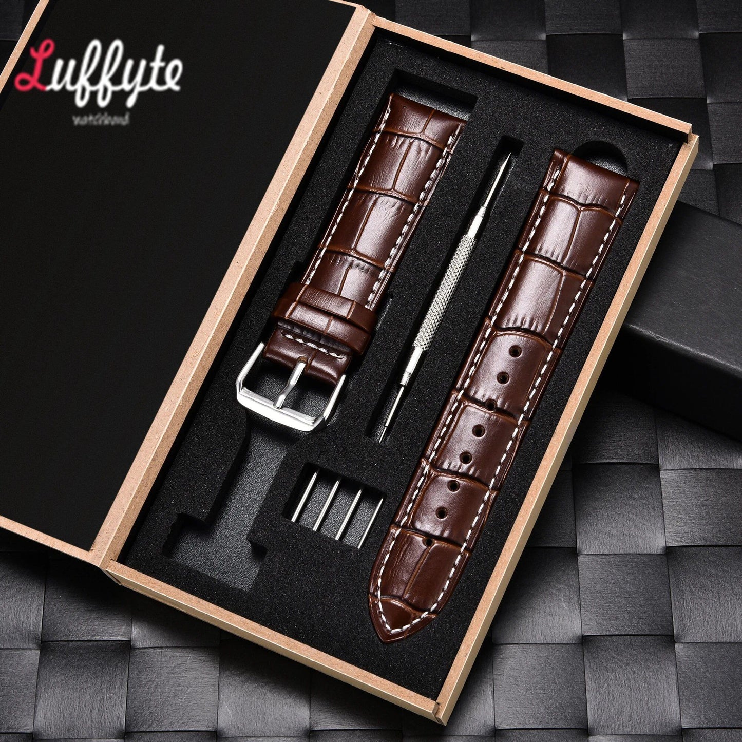 Bamboo Grain Genuine Leather Watch Band, 18mm, 20mm, 22mm, 24mm, Men's, Women's, Business, Calf Leather, Watch Strap, Gift Box Included, Band Color: mm, Parallel Import