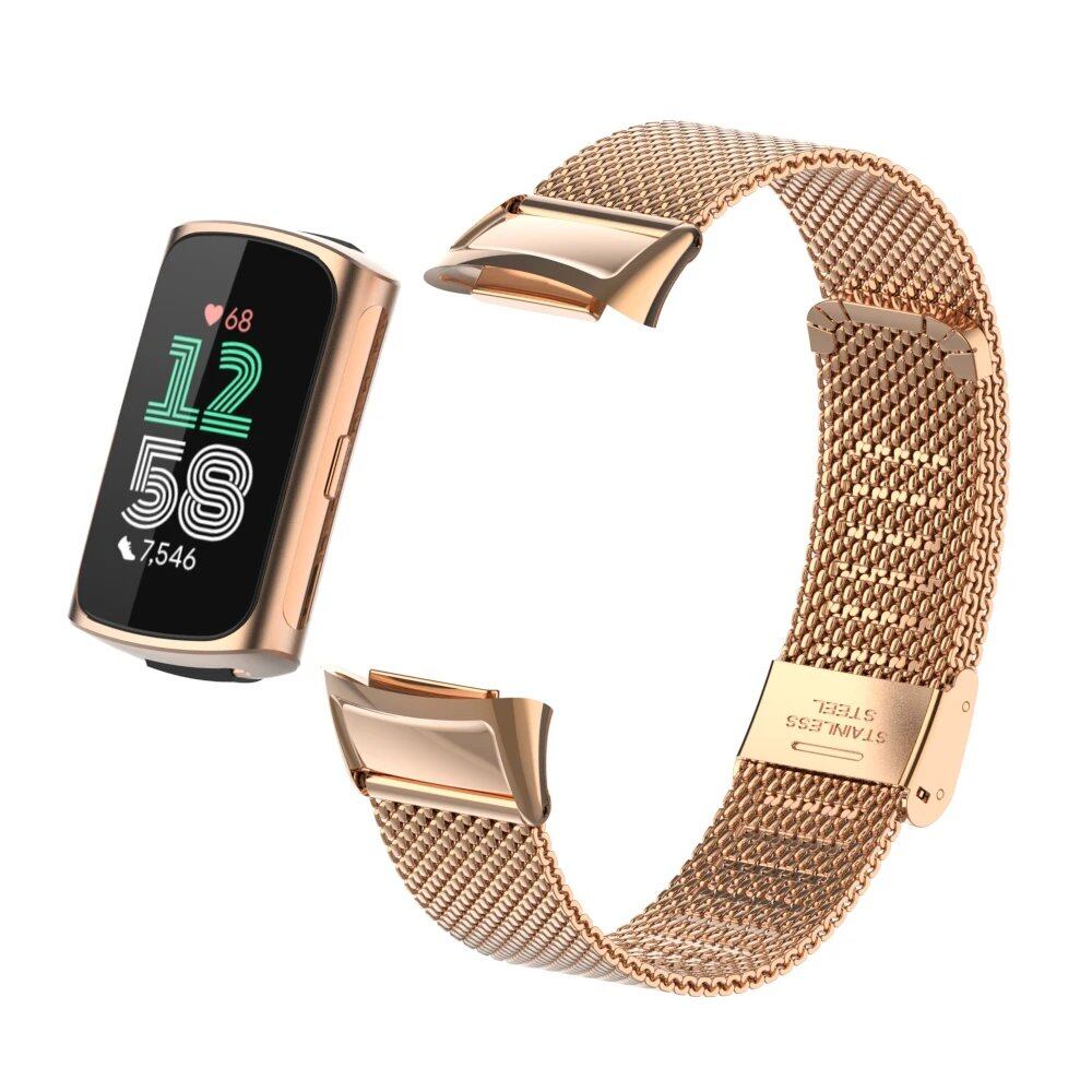 Stainless Steel Metal Strap Bracelet Replacement Smartwatch Band for Fitbit Charge 5/6, Band Color: Black, Band Width: Parallel Import